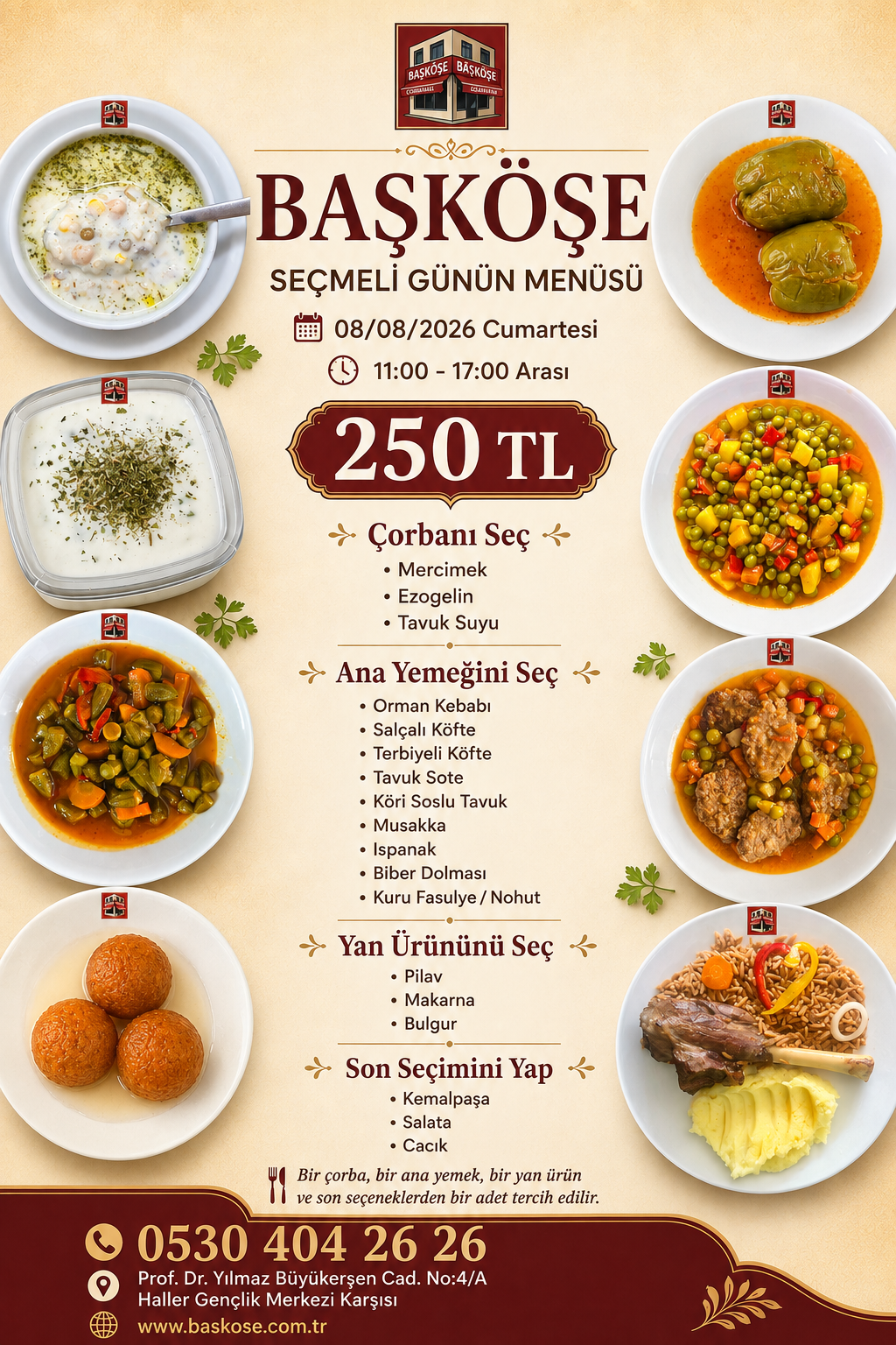 8 Ağustos 2026 Cumartesi Başköşe günün menüsü